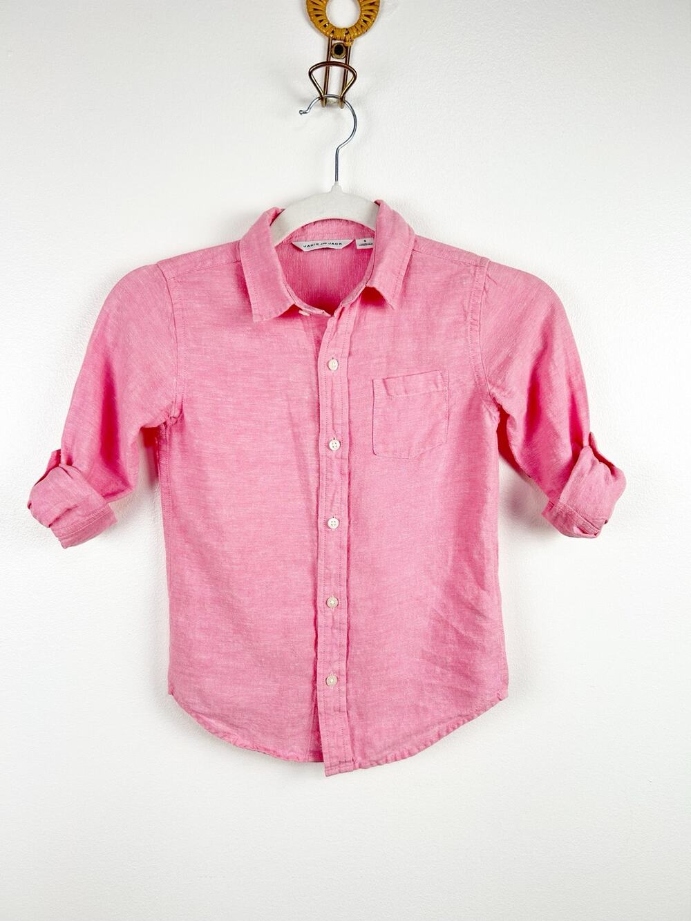 Janie & Jack Boy's Pink Linen Cotton Blend Button Front Dress Shirt Size 5